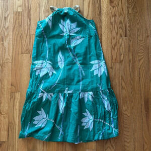 Tea Colleftion sz 10 maxi dress leaves pattern blue green great pre owned cotton